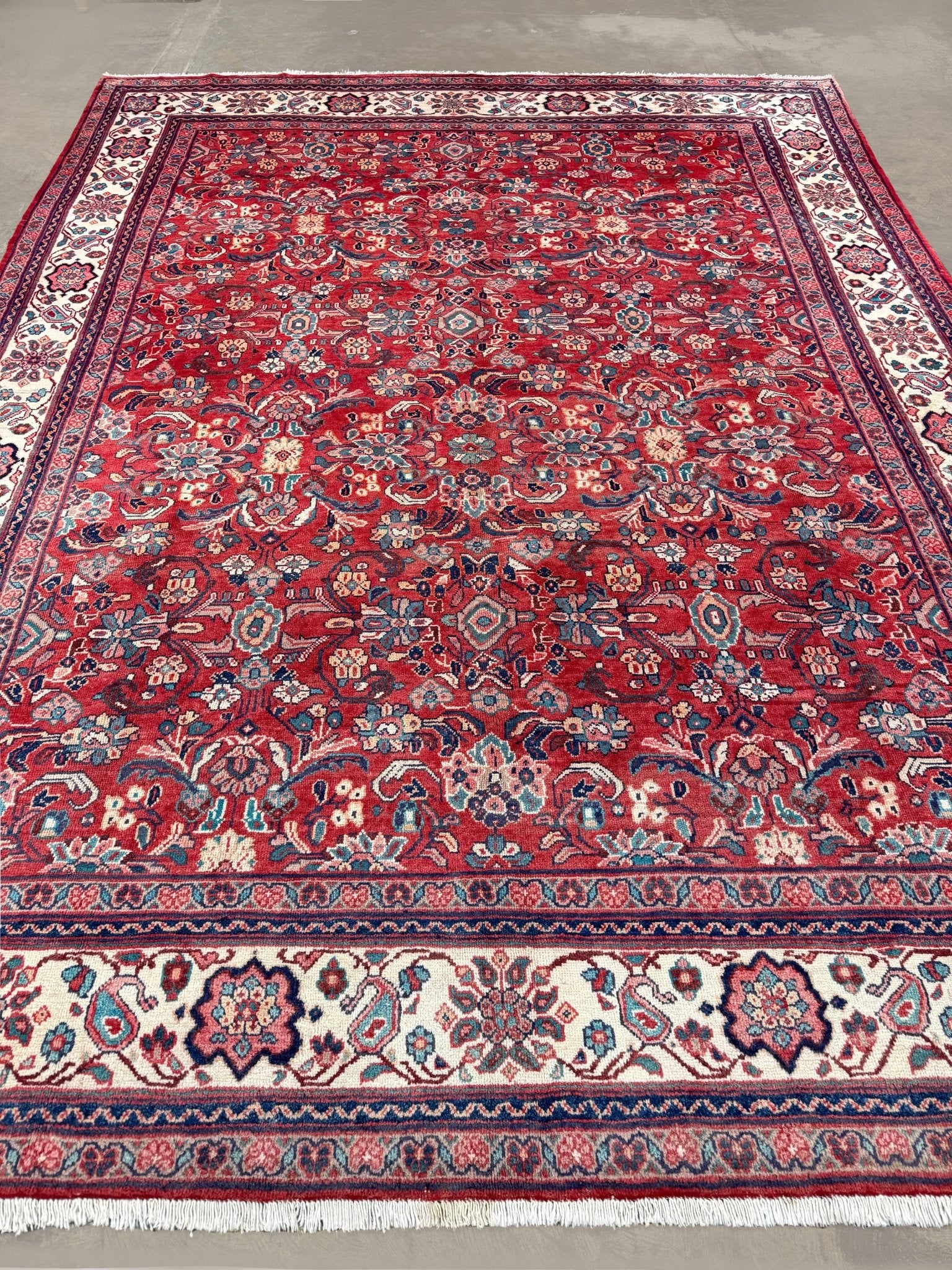 Mahal Rug — Ruby Red & Ivory | 9'7" × 13'3" - Rug the Rock - availableFloralHand-knotted