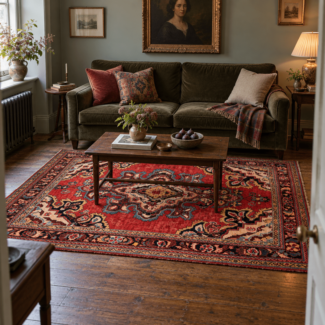 Mahal Rug — Scarlet & Turquoise Floral Medallion | 5'4" × 7'3" - Rug the Rock - availablesold