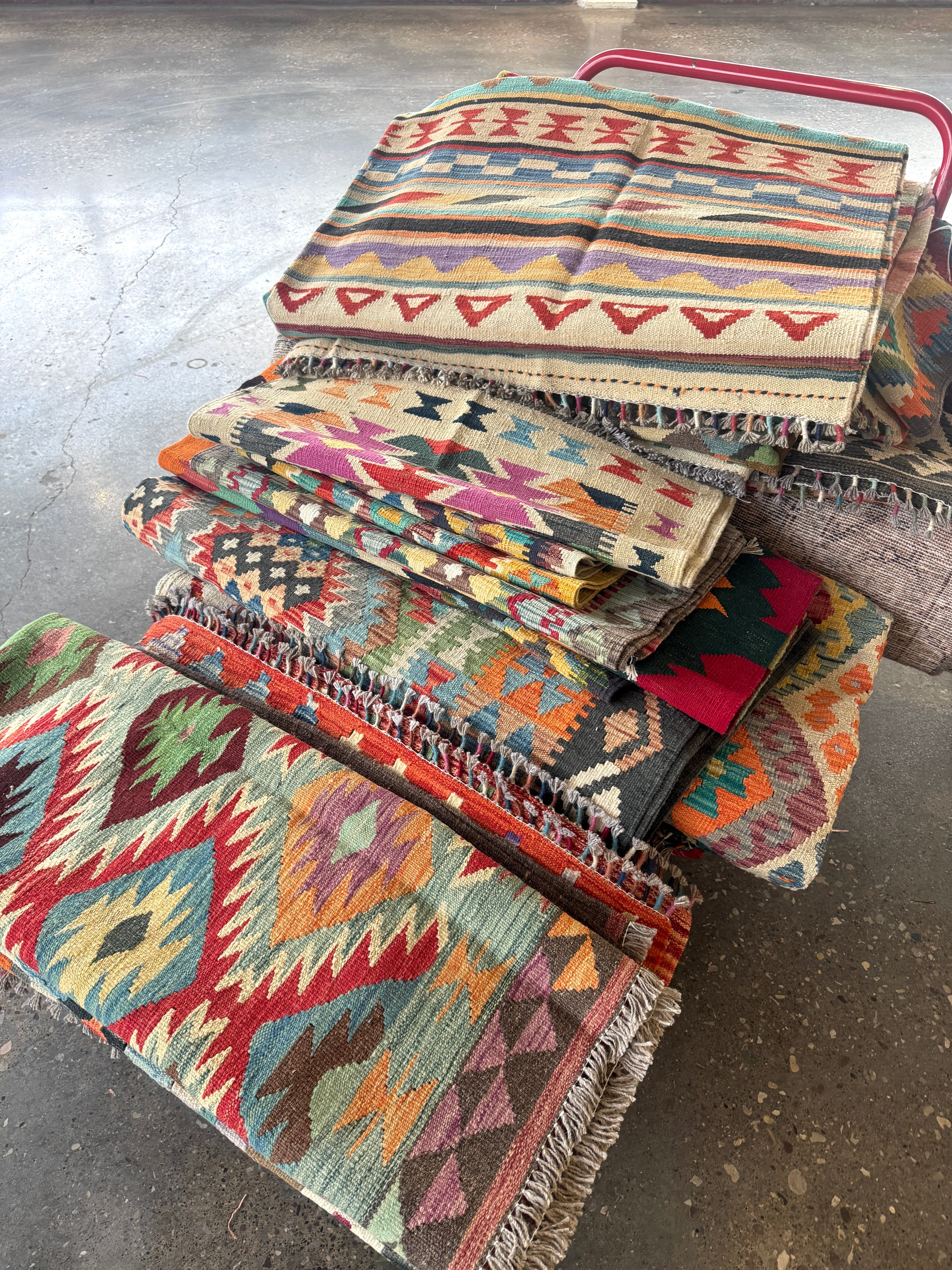 Afghan Maimana kilim construction and texture reference sample. The sample shown is not offered for sale in this listing; choose the actual rug from the pictured designs.