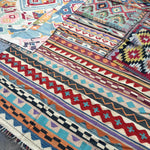 Afghan Maimana kilim construction and texture reference sample. The sample shown is not offered for sale in this listing; choose the actual rug from the pictured designs.