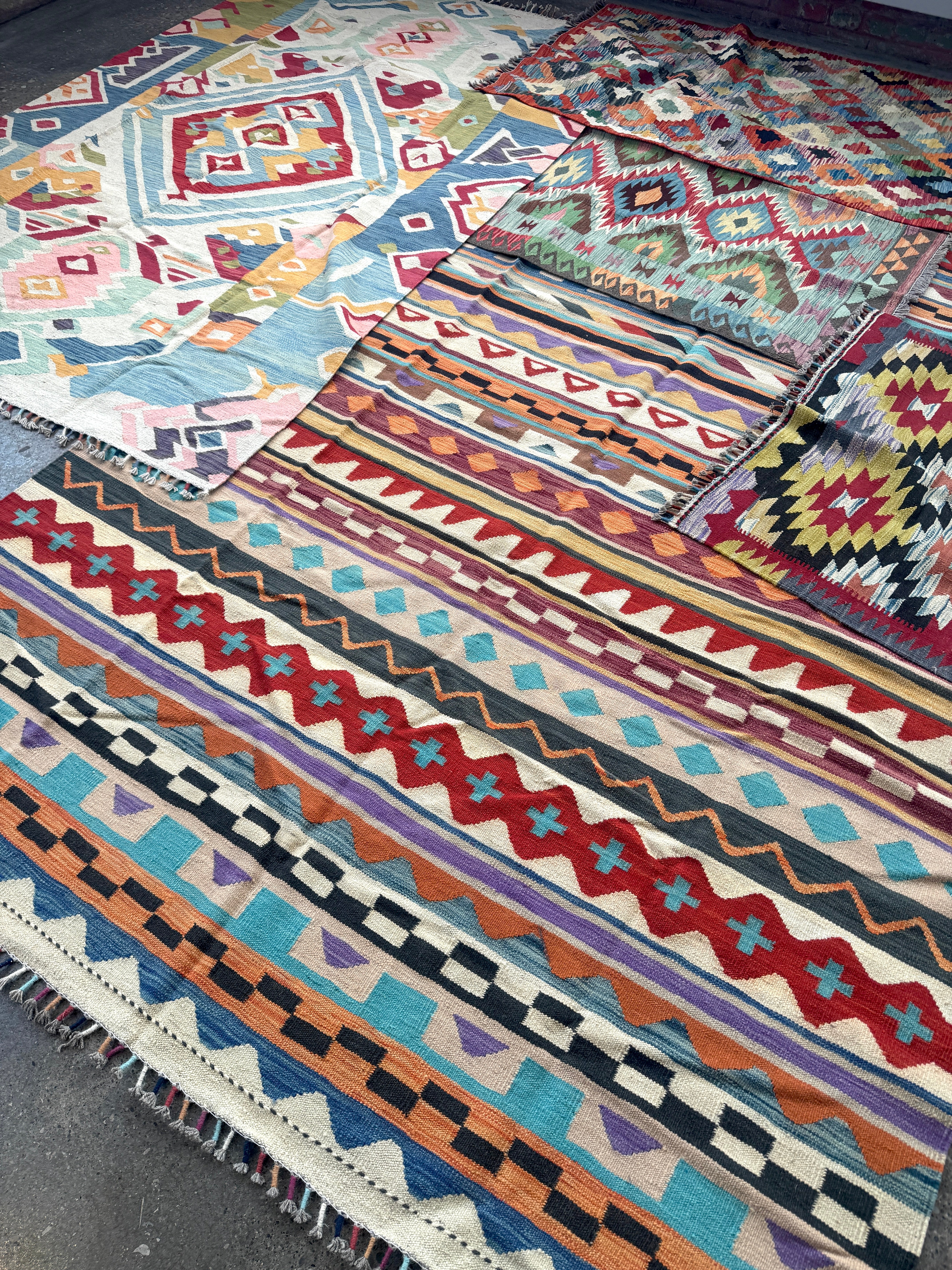 Afghan Maimana kilim construction and texture reference sample. The sample shown is not offered for sale in this listing; choose the actual rug from the pictured designs.