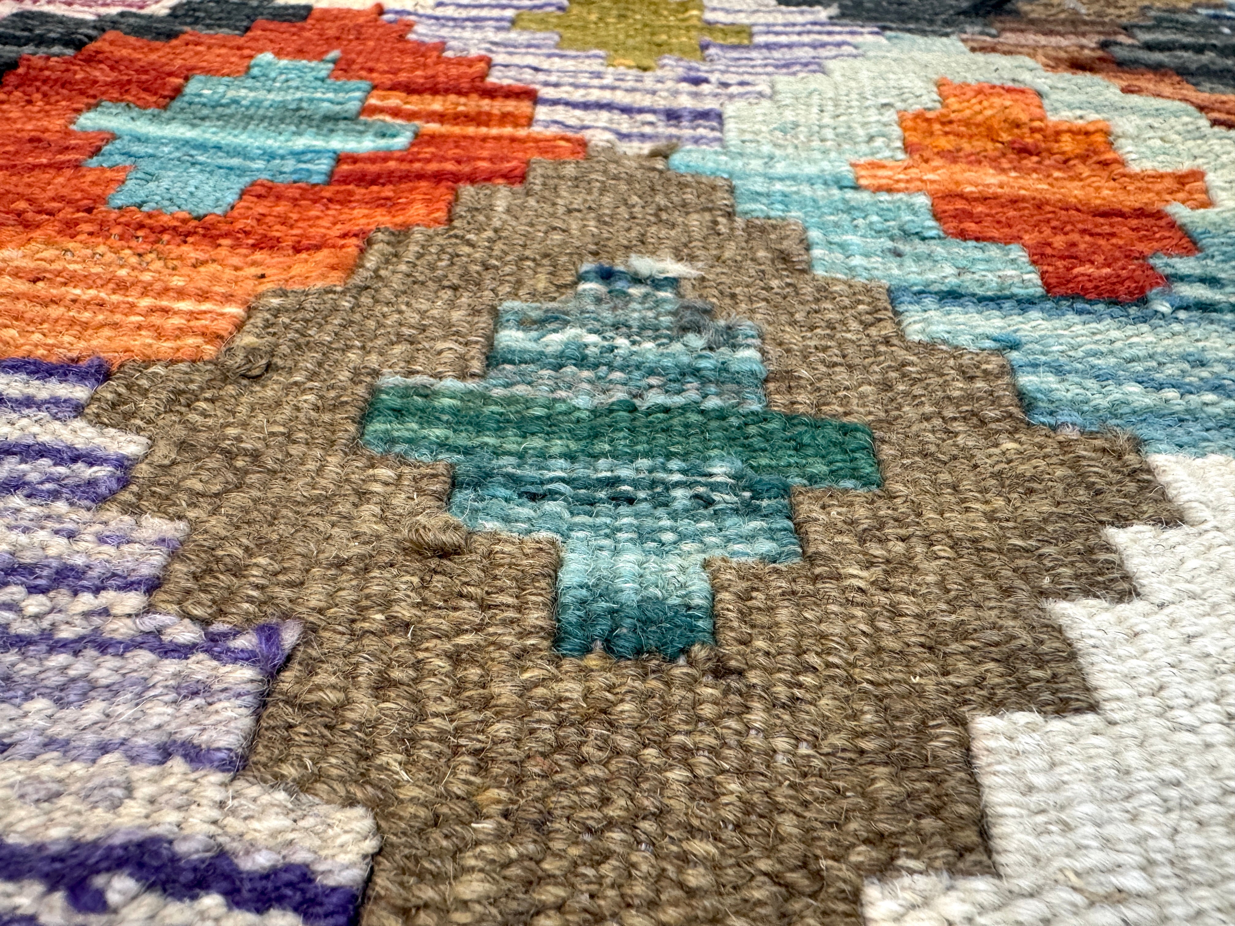 Afghan Maimana kilim construction and texture reference sample. The sample shown is not offered for sale in this listing; choose the actual rug from the pictured designs.