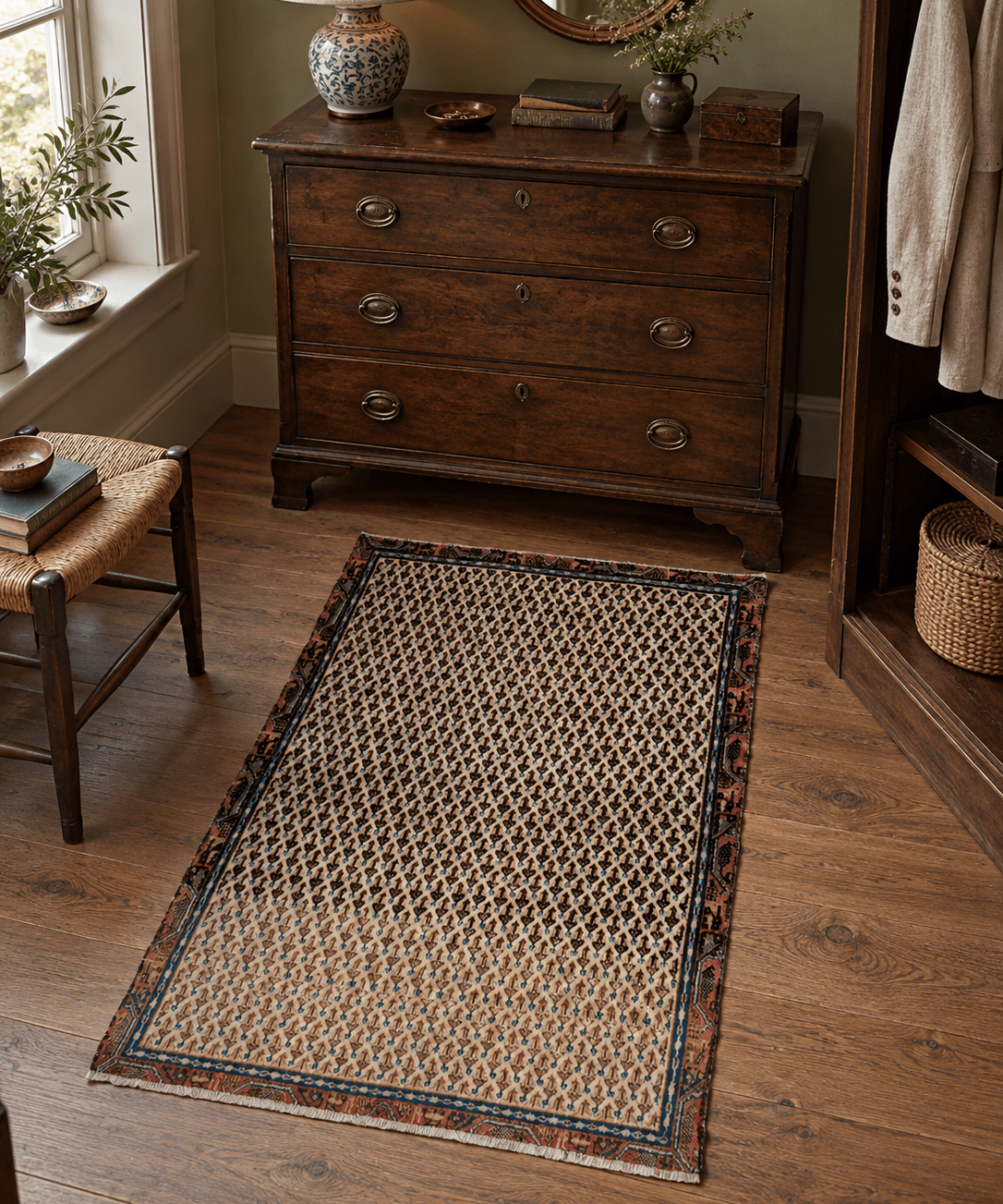 Mir-Boteh Rug — Ivory & Indigo Paisley Field | 2'9" × 4'3" - Rug the Rock - available
