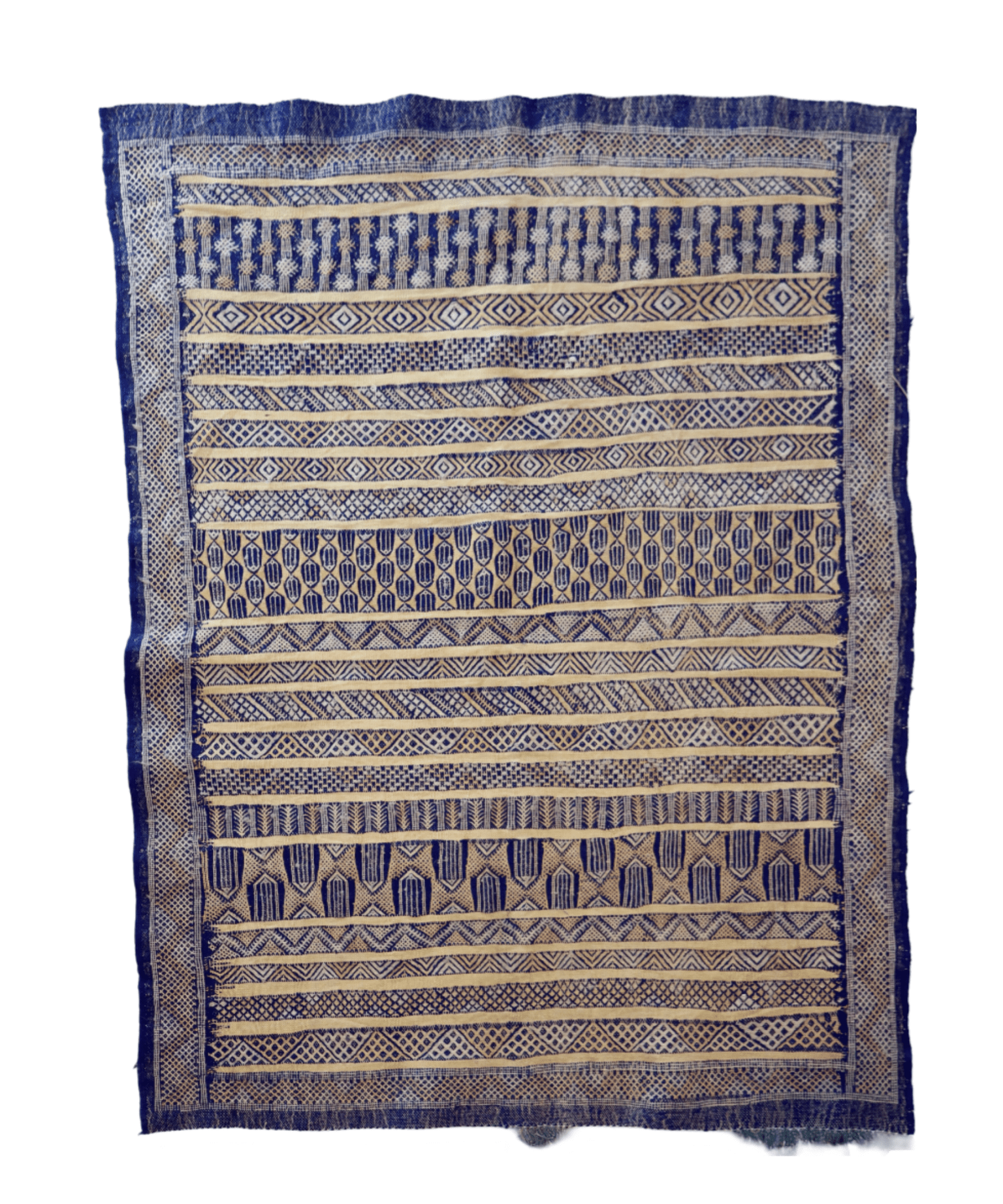 Moroccan Tiflet kilim rug, blue geometric stripes and diamond bands