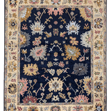 Oushak-Inspired Chobi Rug — Pastel Florals on Midnight Blue | 8' × 10'6"