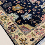 Oushak-Inspired Chobi Rug — Pastel Florals on Midnight Blue | 8' × 10'6"