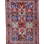 Persian Bakhtiari rug featuring a blue-red central medallion and patterned border