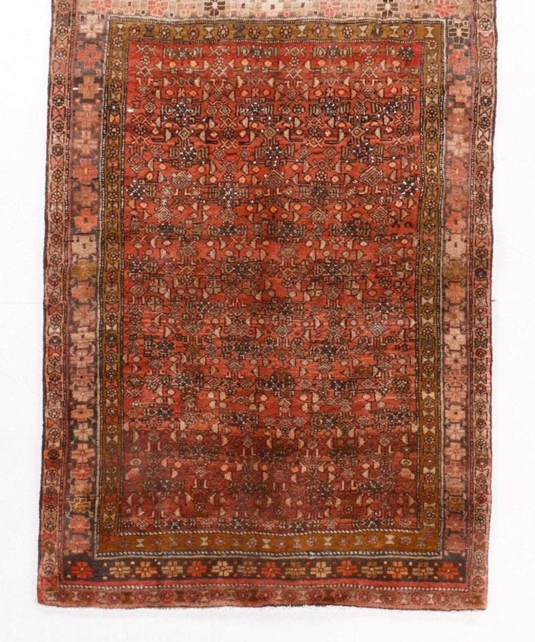 Persian Bidjar rug with central medallion and border in rust red, brown, and beige