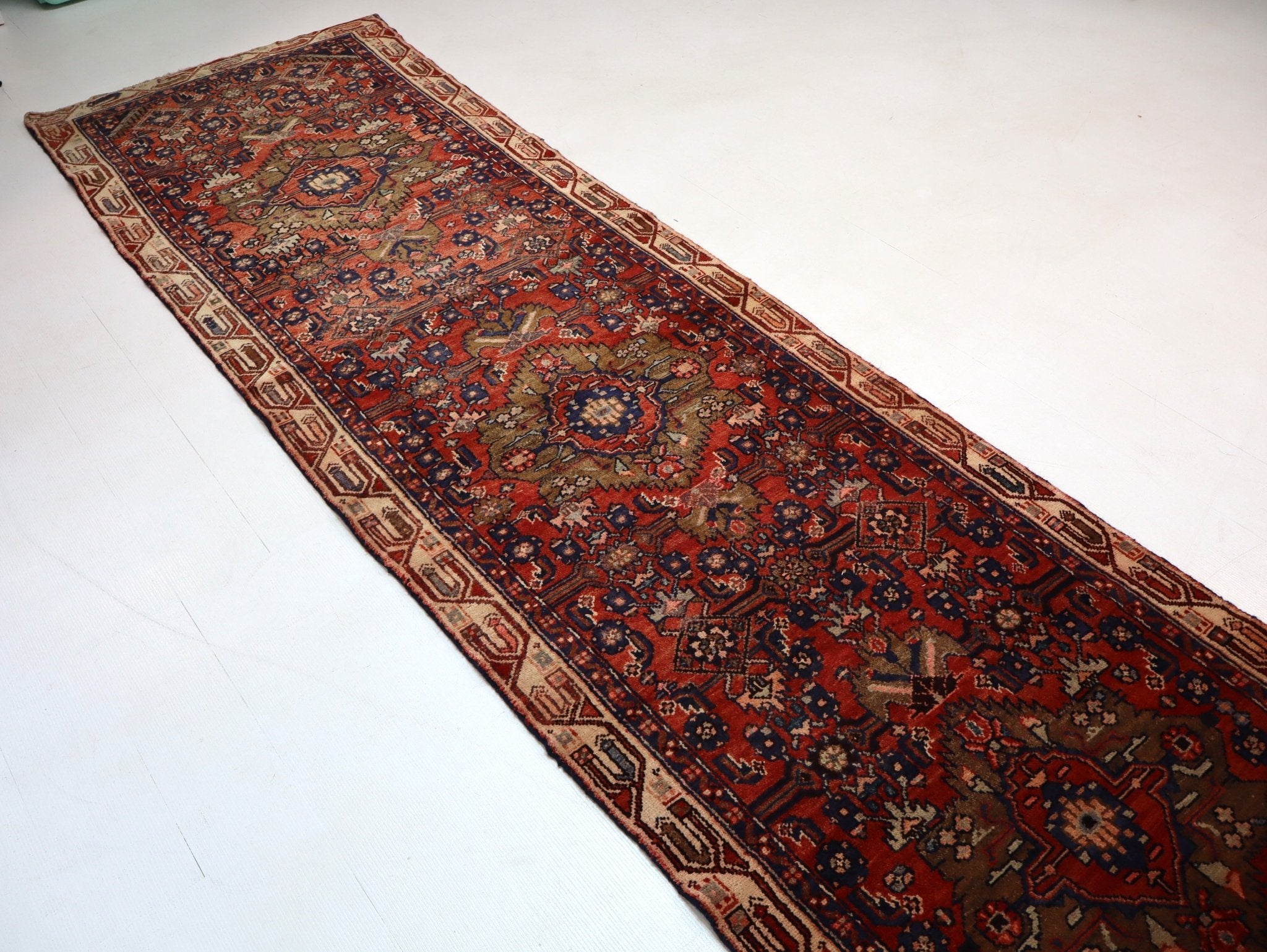 Persian Hosseinabad Runner Rug | 3' 2” x 12' 6" - Rug the Rock - 