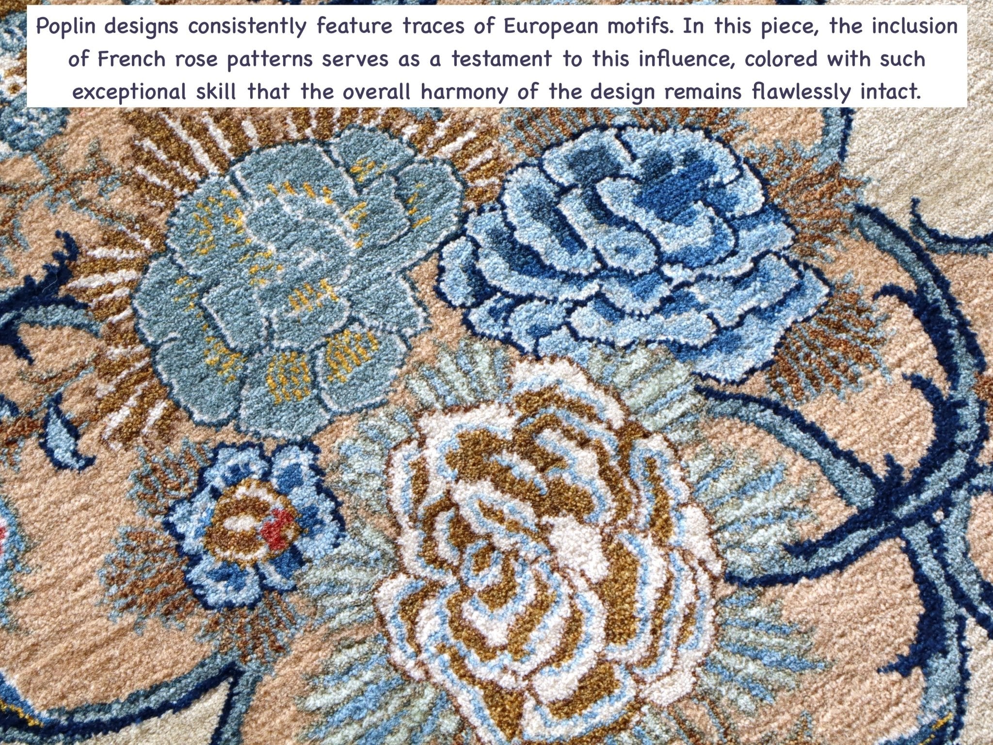 Persian Kashan rug with blue and light beige floral medallion motifs and navy accents