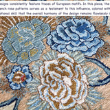 Persian Kashan rug with blue and light beige floral medallion motifs and navy accents