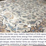 Persian Kashan rug with decorative bird and floral motifs in blue on cream base