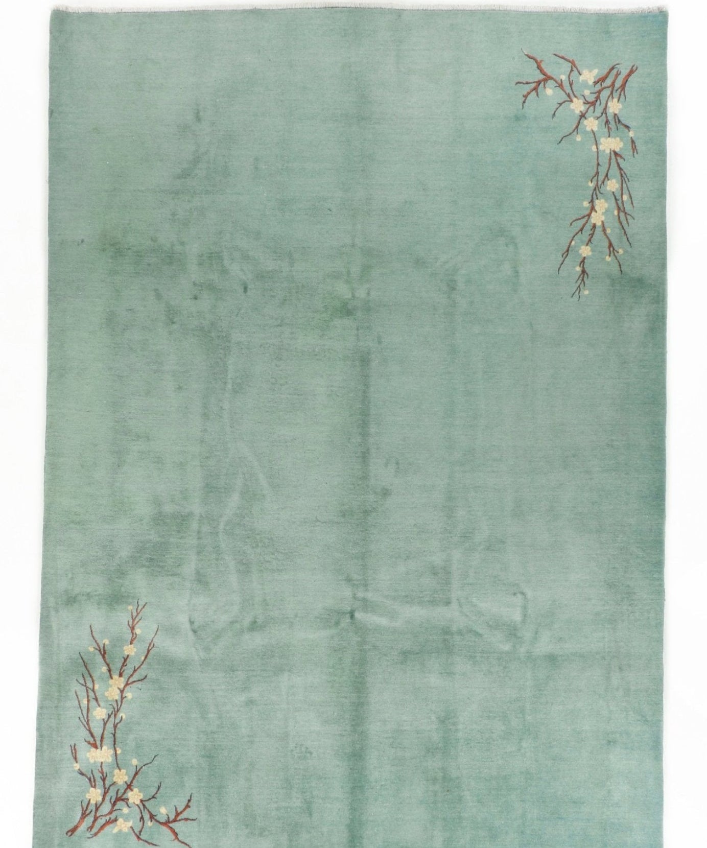 Teal Persian rug with small branch motifs, 8 ft x 10 ft 11 in
