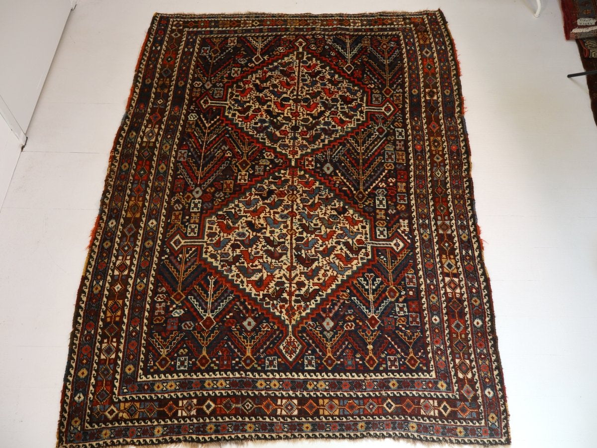 Persian Khamseh Rug | 5' 4" x 7' 3" - Rug the Rock - available rugsbrown and taupe colorLarge Rugs > 4' x 8'