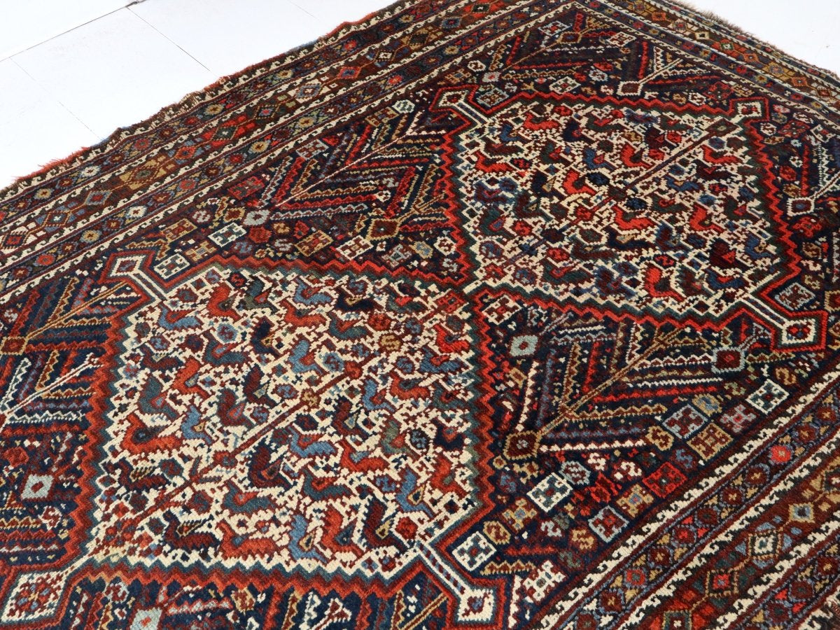 Persian Khamseh Rug | 5' 4" x 7' 3" - Rug the Rock - available rugsbrown and taupe colorLarge Rugs > 4' x 8'