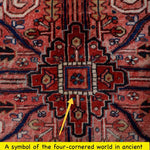 Persian Heriz-style rug close-up of symmetrical central medallion with cross motif