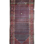 Rectangular Malayer rug with navy, red, and blue geometric medallion border