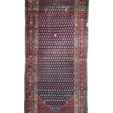 Rectangular Malayer rug with navy, red, and blue geometric medallion border