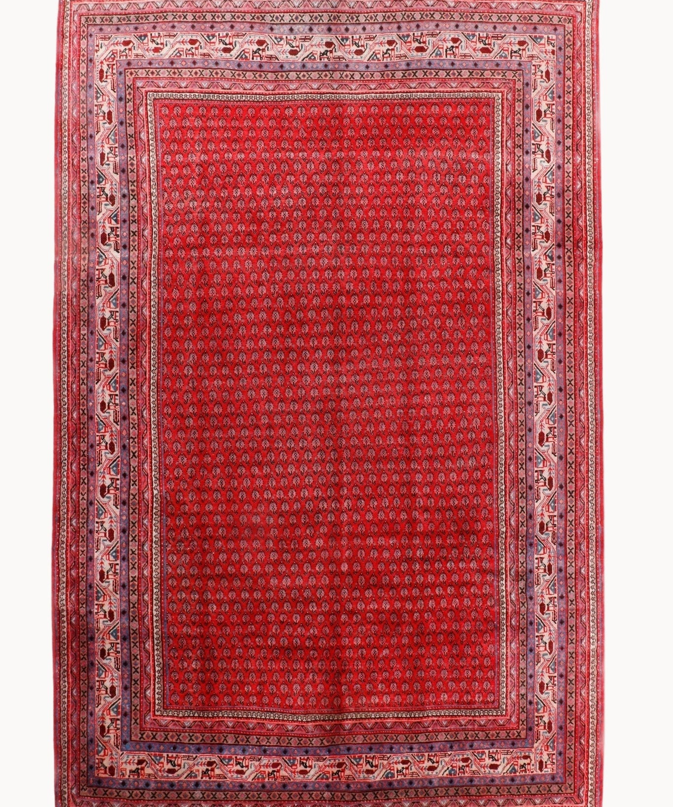 Red Persian-style rug with geometric borders and central medallion design, rectangular shape