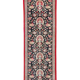 Persian Qom runner rug, navy with red border, 2'4" x 6'9"