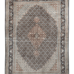 Square Persian-style area rug with light blue field, dark border, and central medallion.