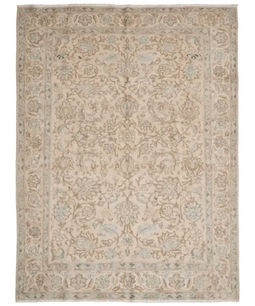 Persian Tabriz rug, cream beige with floral motif pattern and border