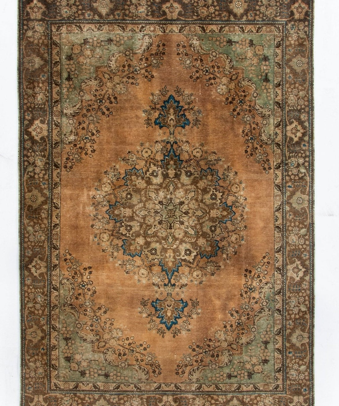 Persian Tabriz rug rectangular design with central medallion, rust beige, teal blue