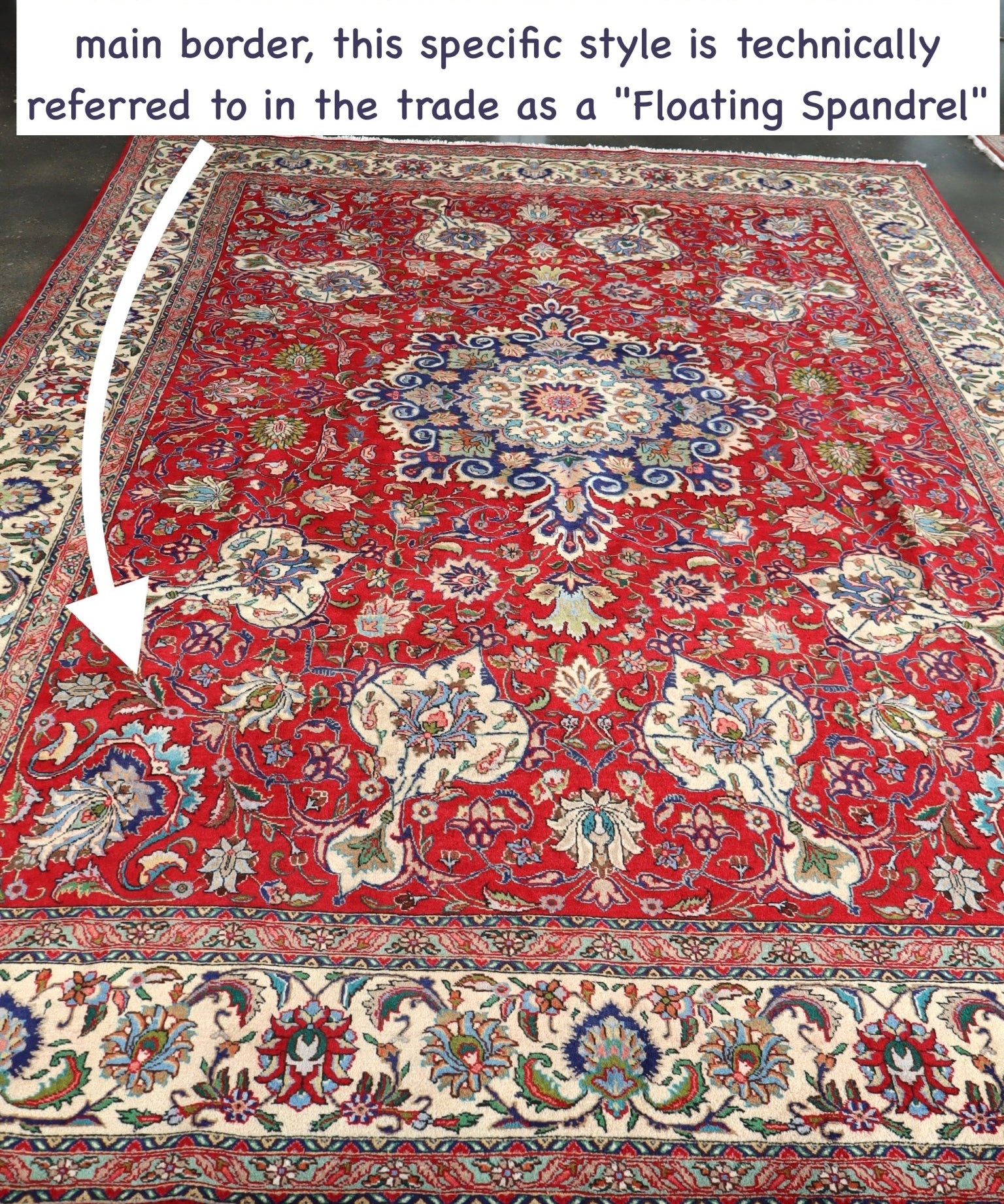 Persian Tabriz-style rug, red with floral medallion and ornate border