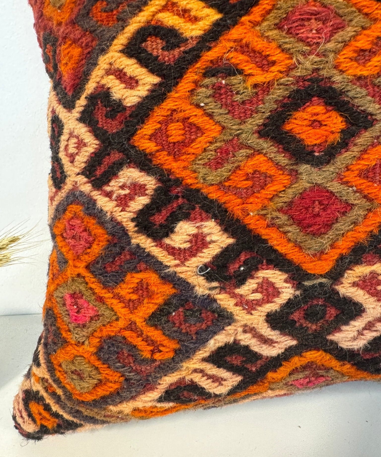 16 x 16 patterned throw pillow cover with multicolor geometric design and fringe