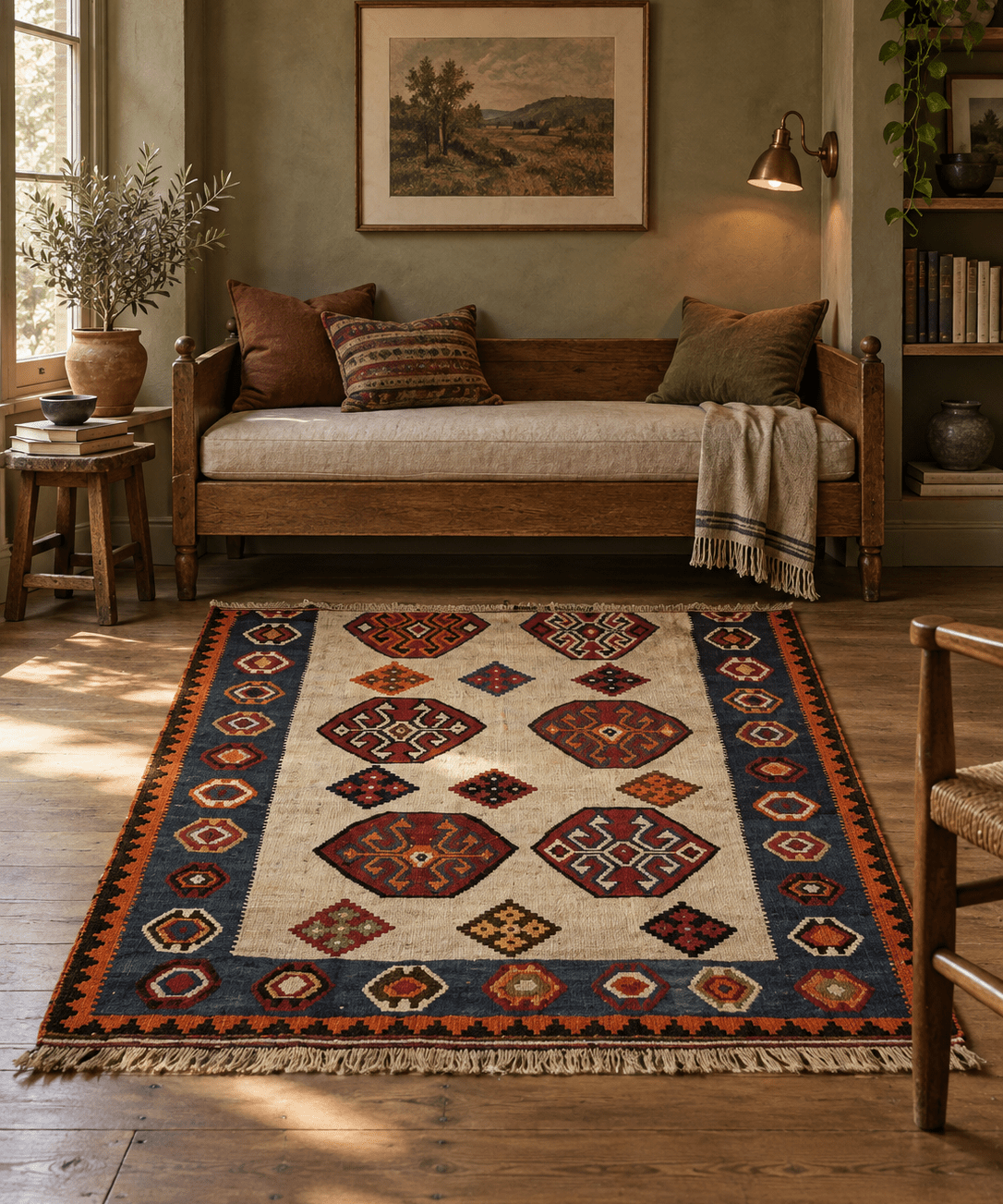 Qashqai Kilim — Jewel-Tone Scorpion Motifs on Ivory | 4'11" × 7'8" - Rug the Rock - 5 x 75 x 8available
