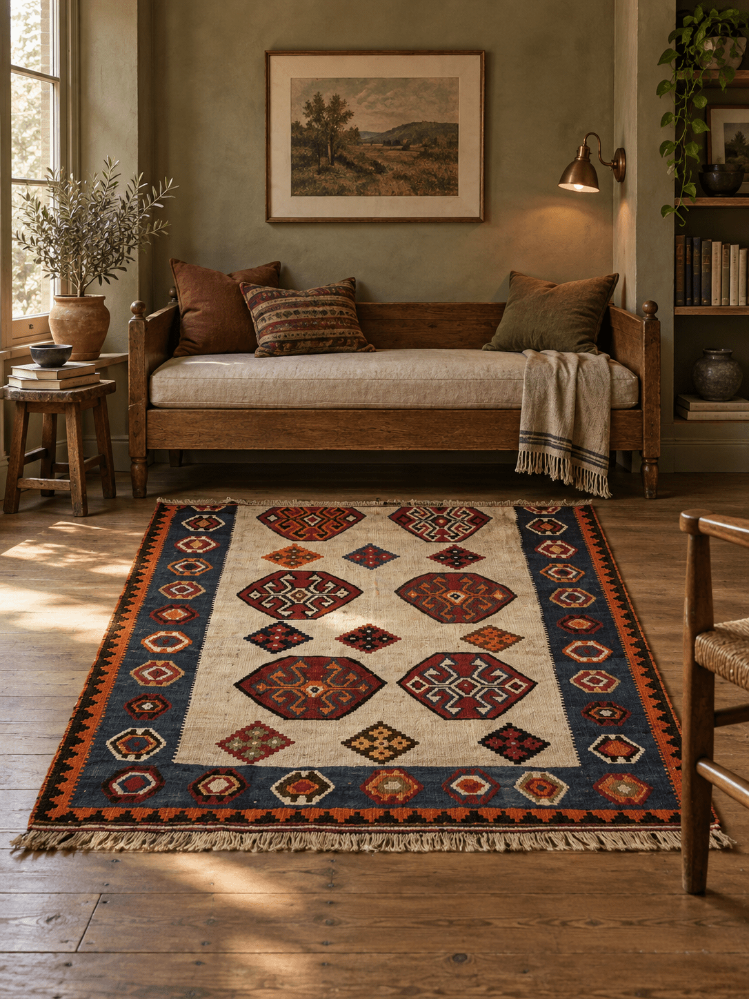 Qashqai Kilim — Jewel-Tone Scorpion Motifs on Ivory | 4'11" × 7'8" - Rug the Rock - 5 x 75 x 8available