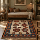 Qashqai Kilim — Jewel-Tone Scorpion Motifs on Ivory | 4'11" × 7'8" - Rug the Rock - 5 x 75 x 8available