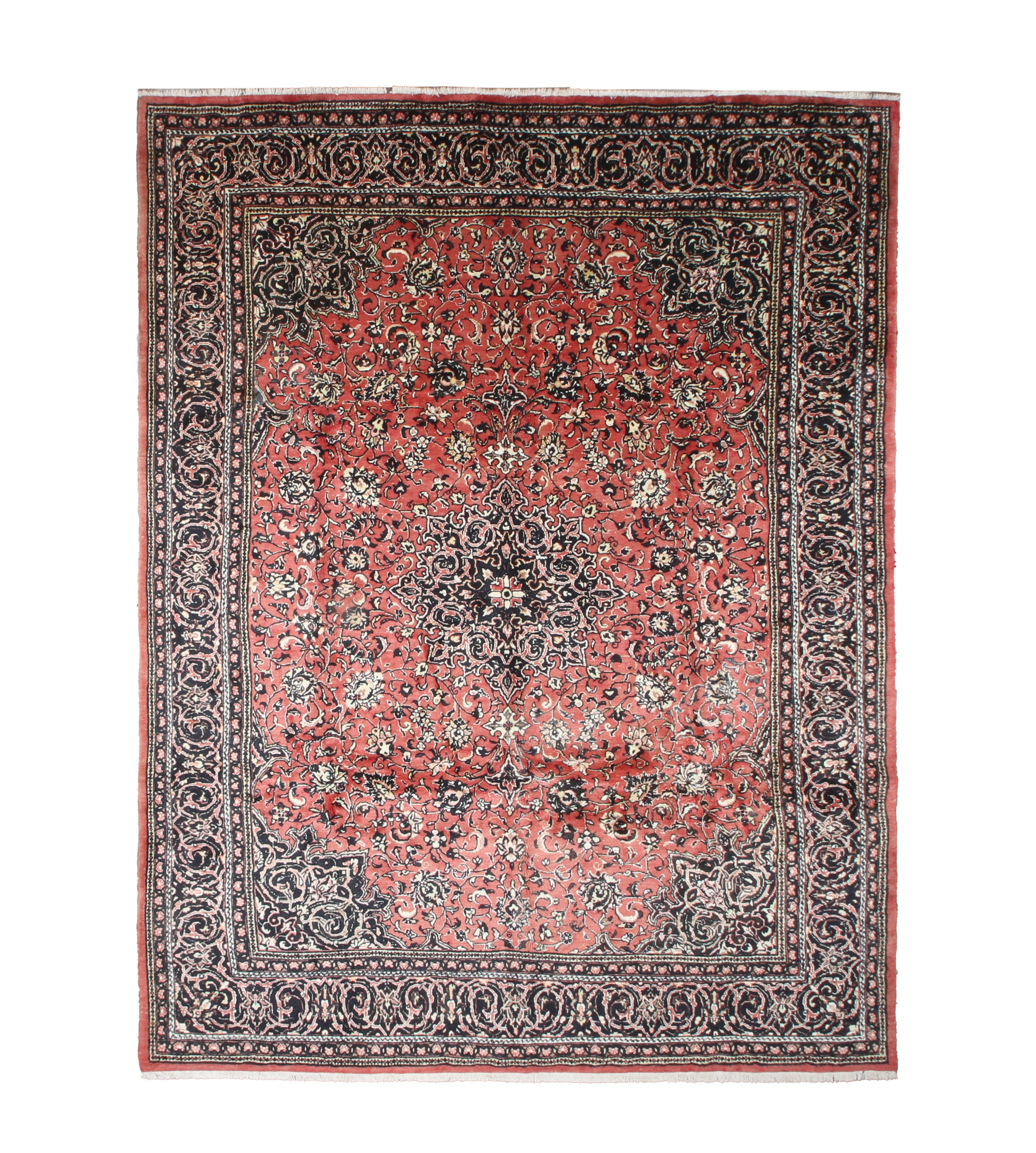 107484 hand-knotted wool rug, full top view.