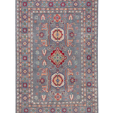 Full front view of blue & ivory Kazak-inspired wool rug 29645.