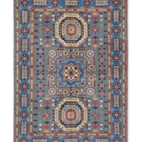 Full front view of blue & ivory Kazak-inspired wool rug 29651.