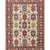 Full front view of ivory & blue Kazak-inspired wool rug 19419.