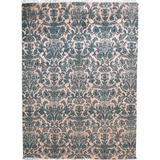 Transitional Chobi Rug — Teal Ikat Florals on Blush | 6' × 9'1"