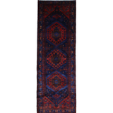 Persian Sonqor Runner, top view on white background, hand-knotted wool with red colouring. SKU RR 30722.