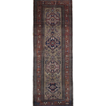 Persian Uch Tappeh Runner, top view on white background, hand-knotted wool with beige colouring. SKU 1.0087.