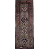 Persian Uch Tappeh Runner, top view on white background, hand-knotted wool with beige colouring. SKU 1.0087.