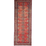 Persian Luri Runner, top view on white background, hand-knotted wool with red colouring. SKU RR 32252.