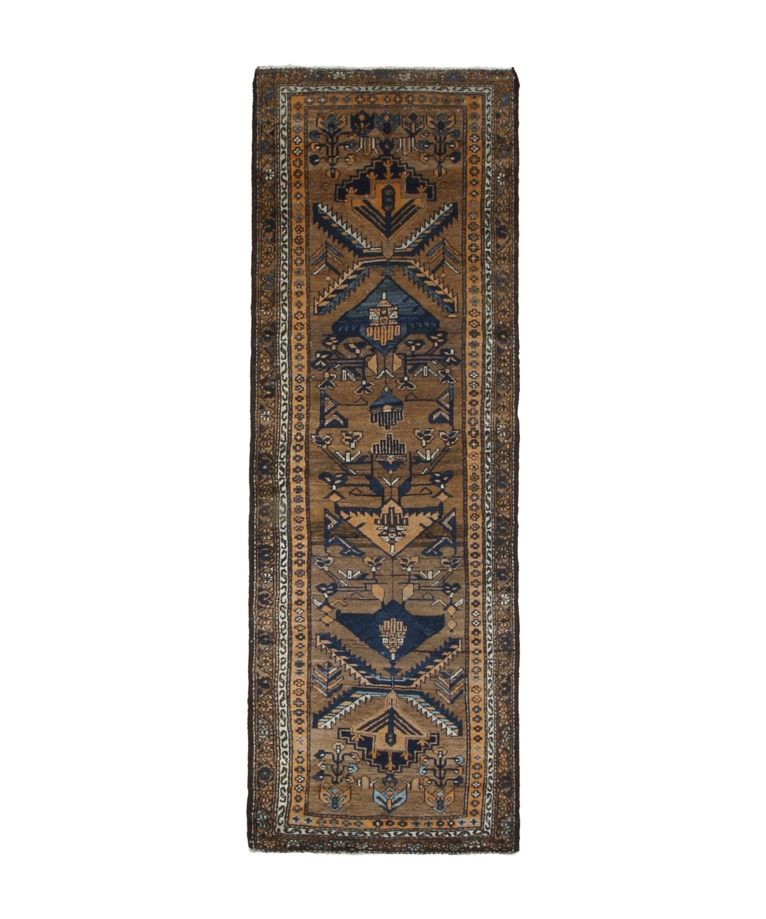 Persian Houpa Zanjan Runner, top view on white background, hand-knotted wool pile. SKU PP 108796.