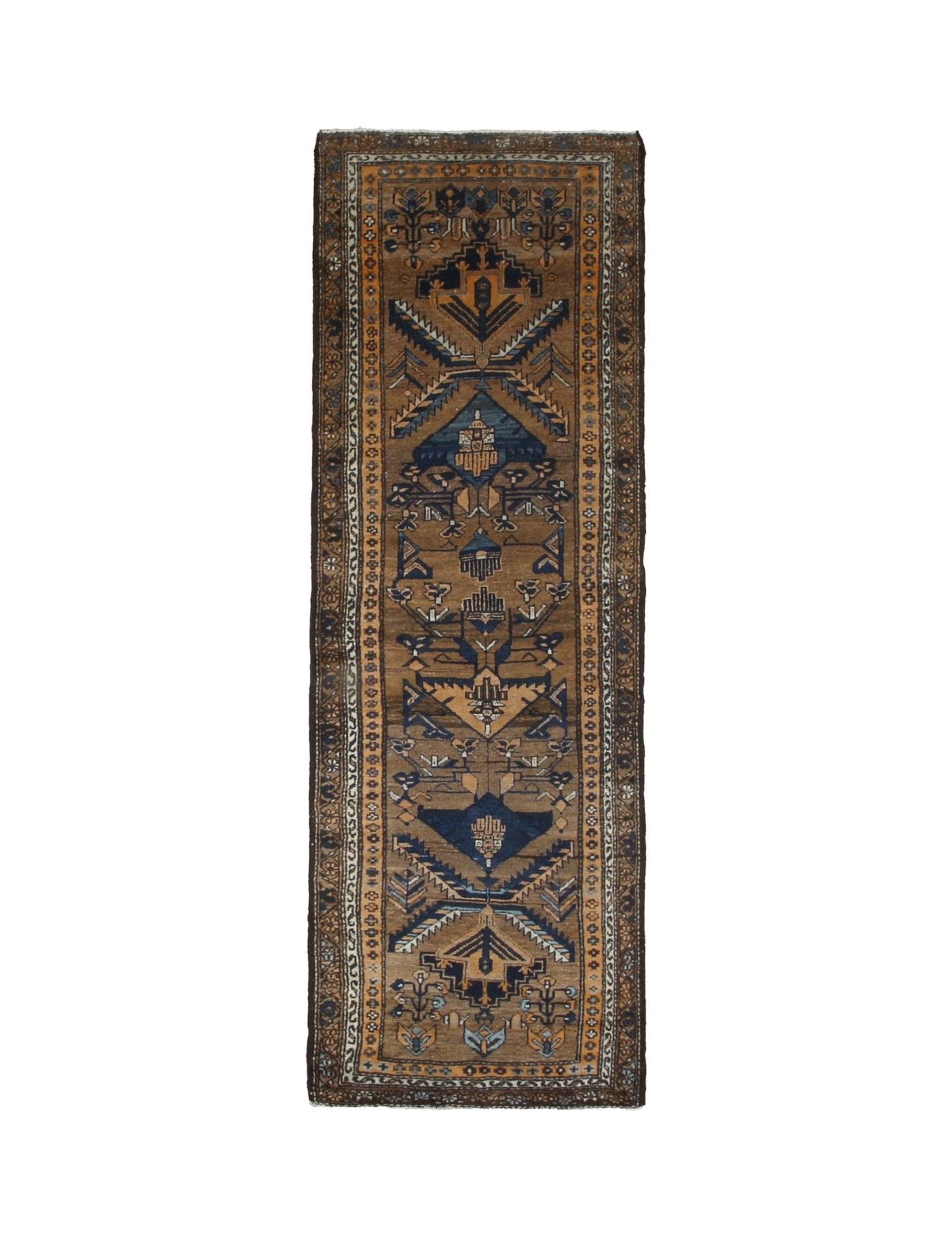 Persian Houpa Zanjan Runner, top view on white background, hand-knotted wool pile. SKU PP 108796.