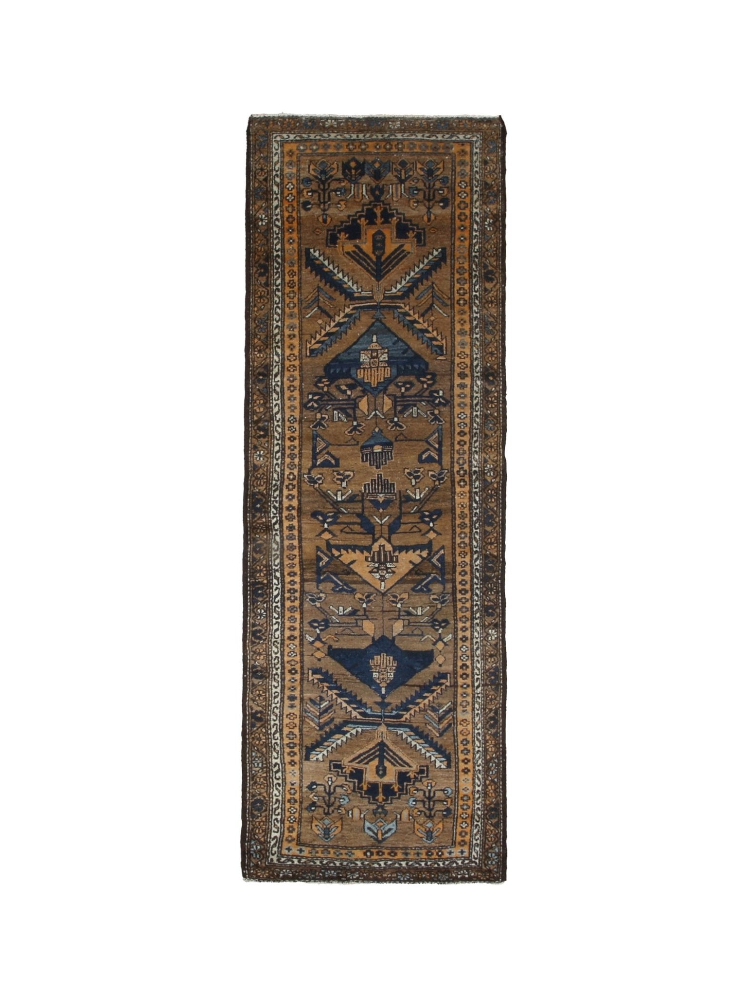 Persian Houpa Zanjan Runner, top view on white background, hand-knotted wool pile. SKU PP 108796.