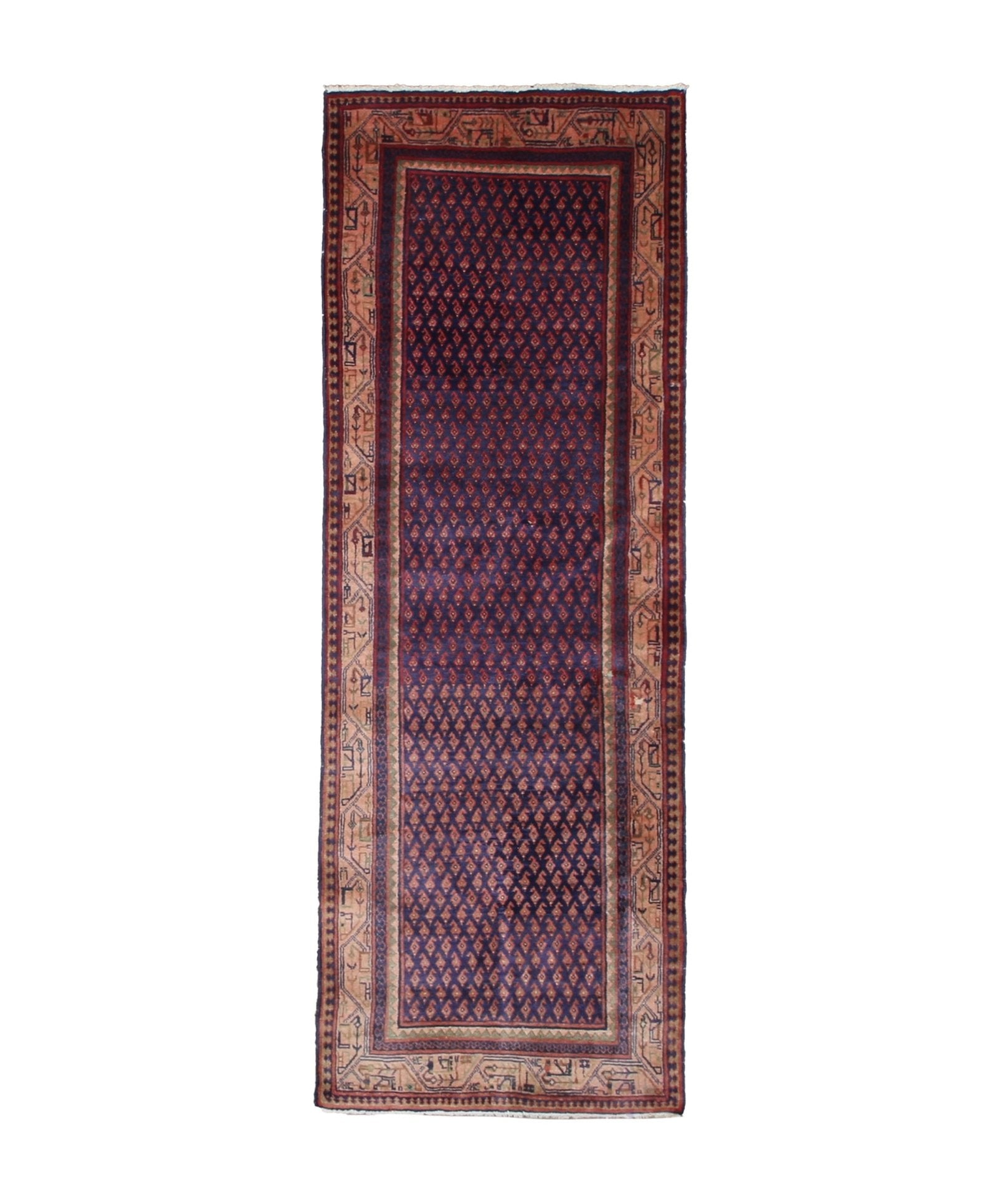 Persian Arak Boteh Mir Runner, top view on white background, hand-knotted wool pile. SKU RR 30666.