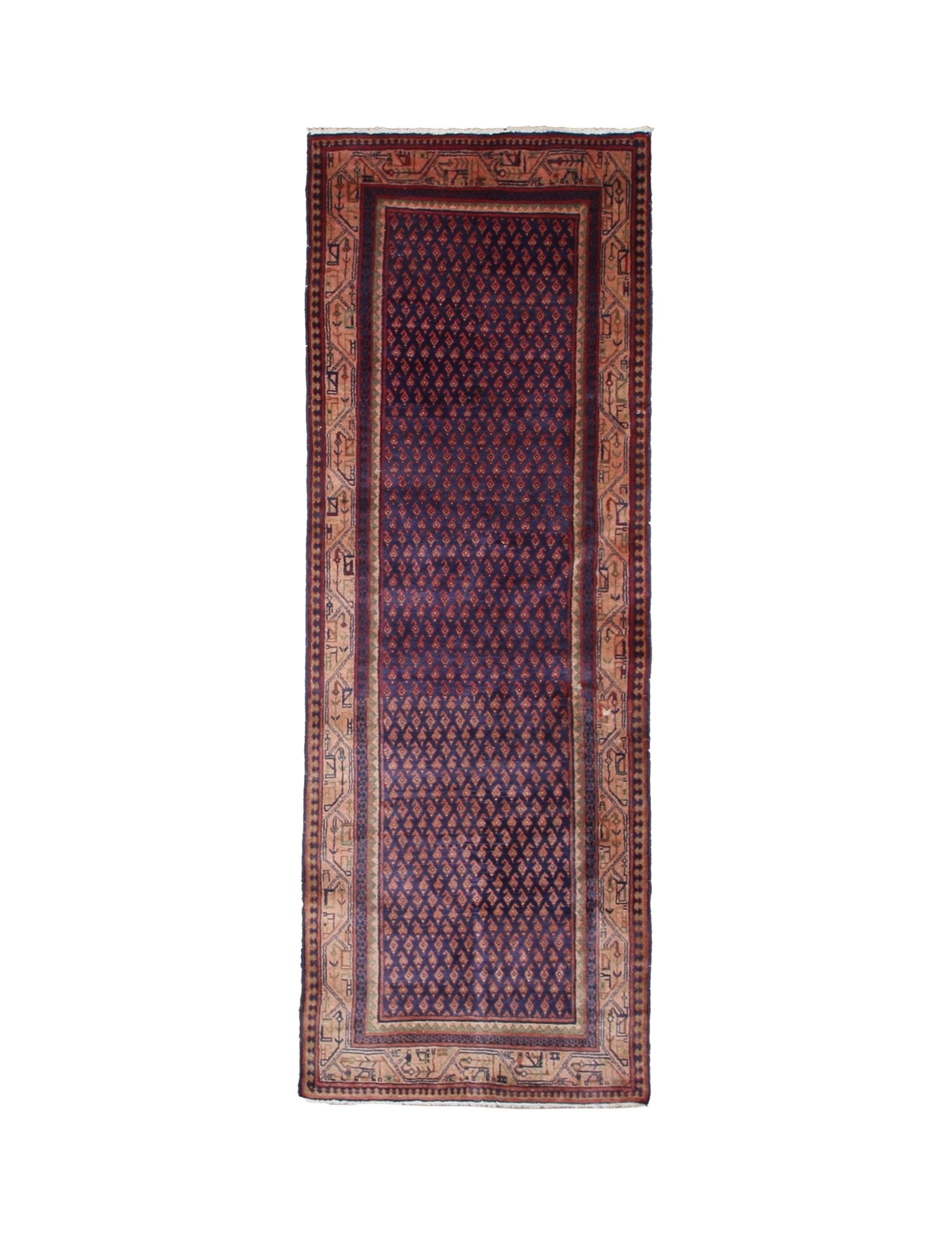 Persian Arak Boteh Mir Runner, top view on white background, hand-knotted wool pile. SKU RR 30666.