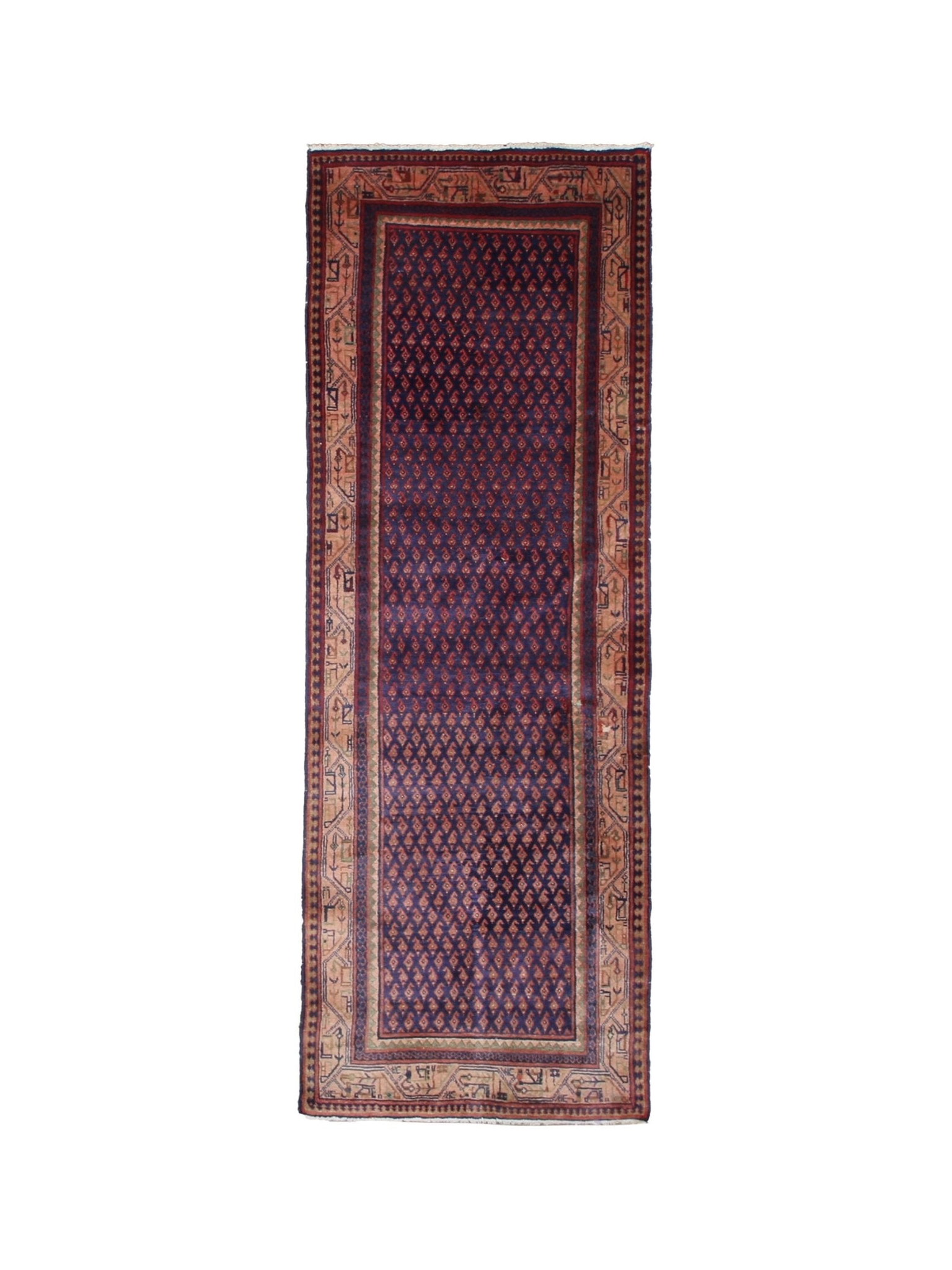 Persian Arak Boteh Mir Runner, top view on white background, hand-knotted wool pile. SKU RR 30666.