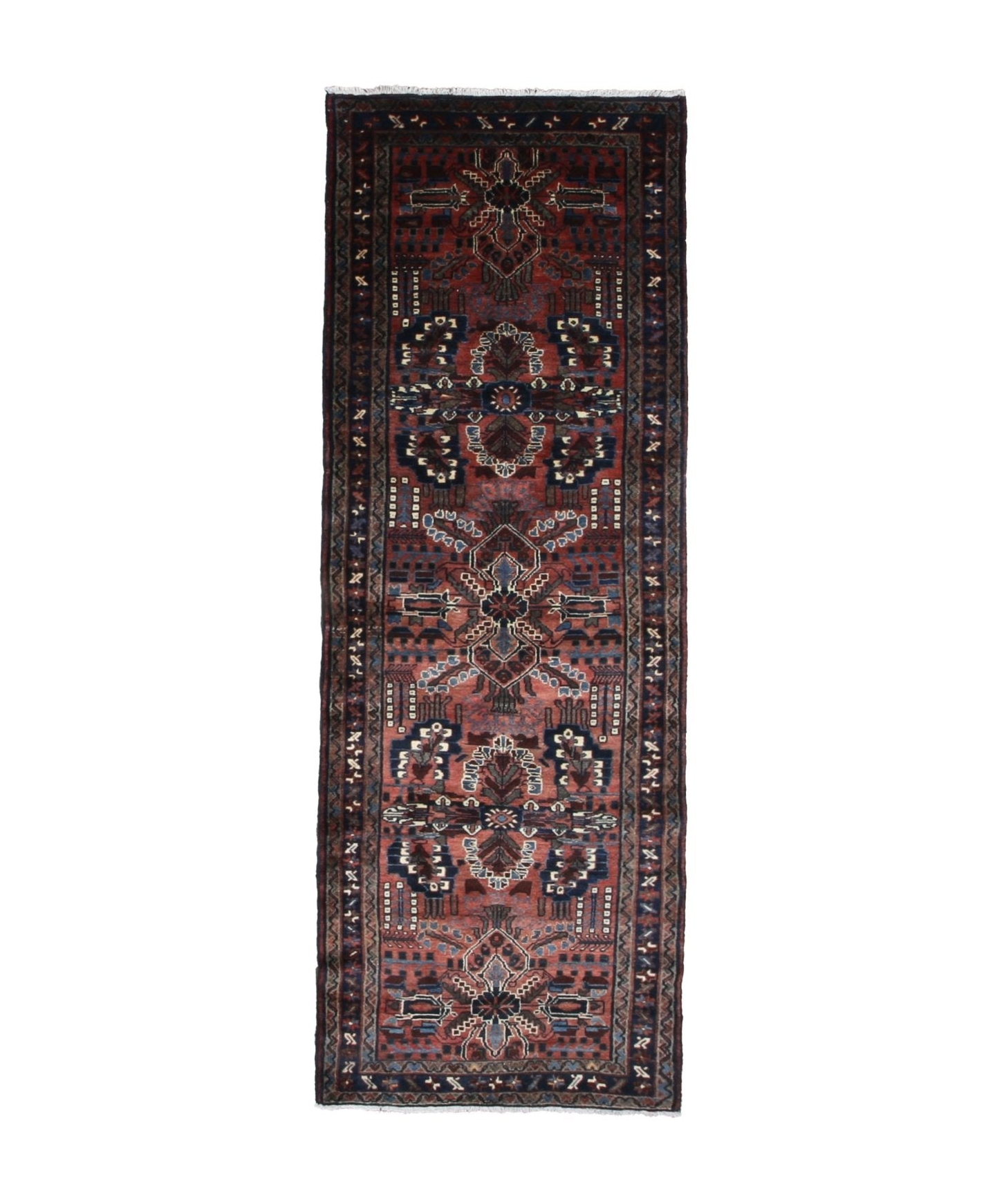 Persian Dargazin Hamadan Runner, top view on white background, hand-knotted wool pile. SKU RR 32283.