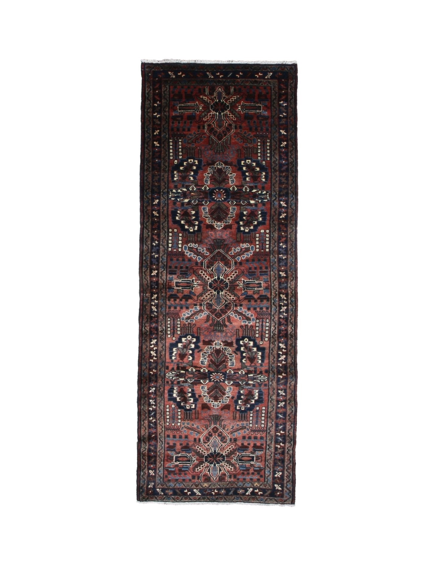 Persian Dargazin Hamadan Runner, top view on white background, hand-knotted wool pile. SKU RR 32283.