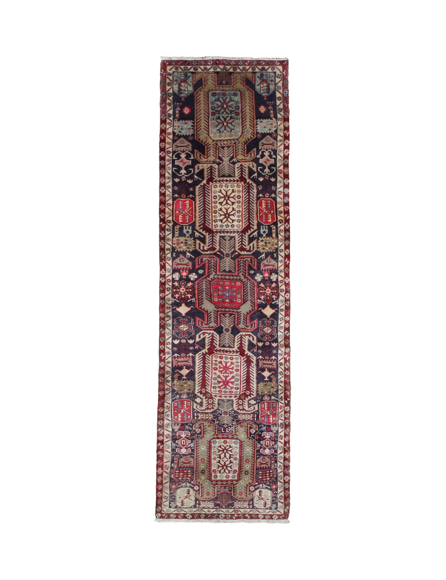 Vintage Ardabil Wool Runner, full rug top view on white background. Additional product photograph; SKU RR 30115.